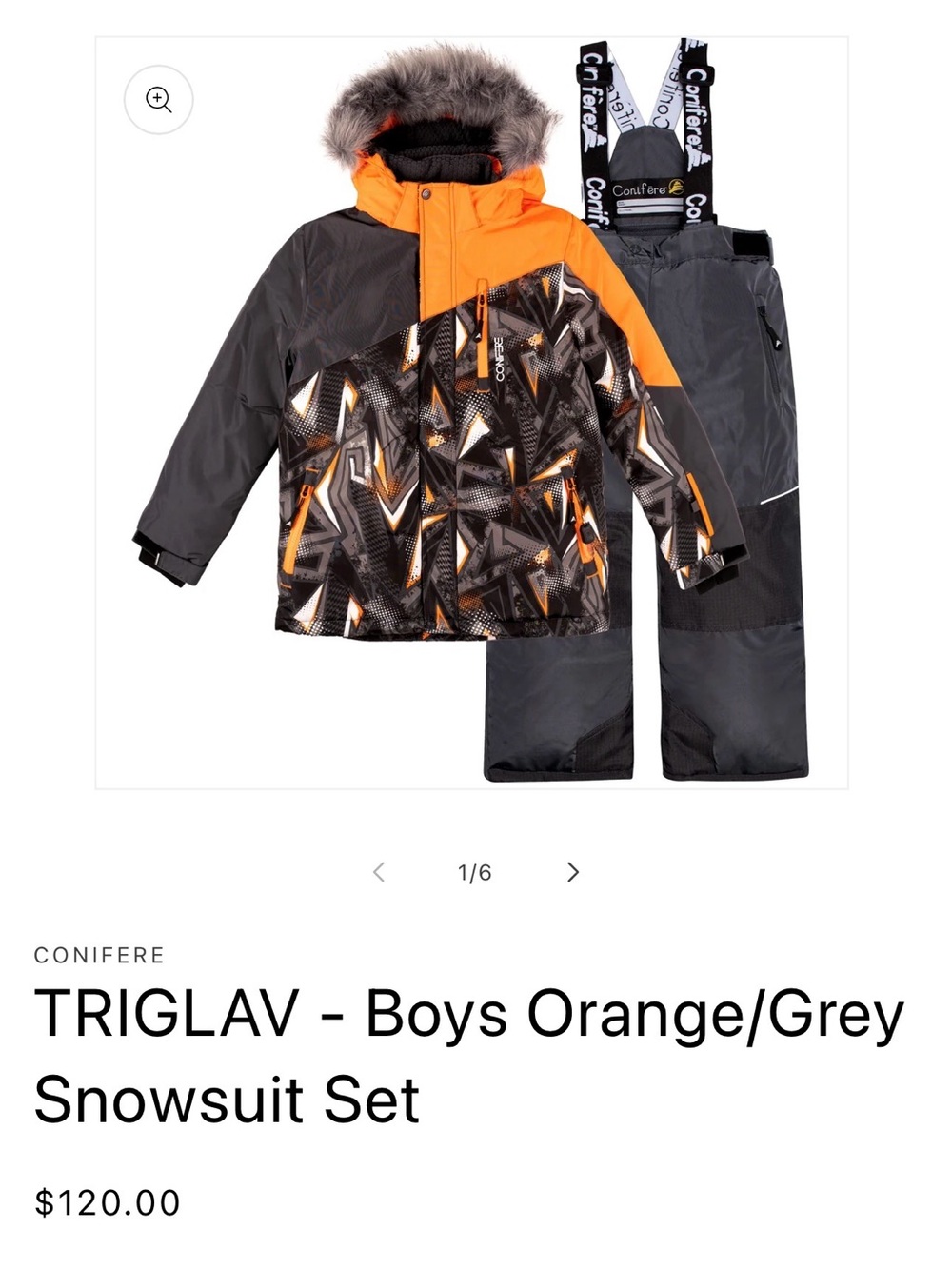 Conifére Triglav Boys Orange/Grey Snowsuit Set